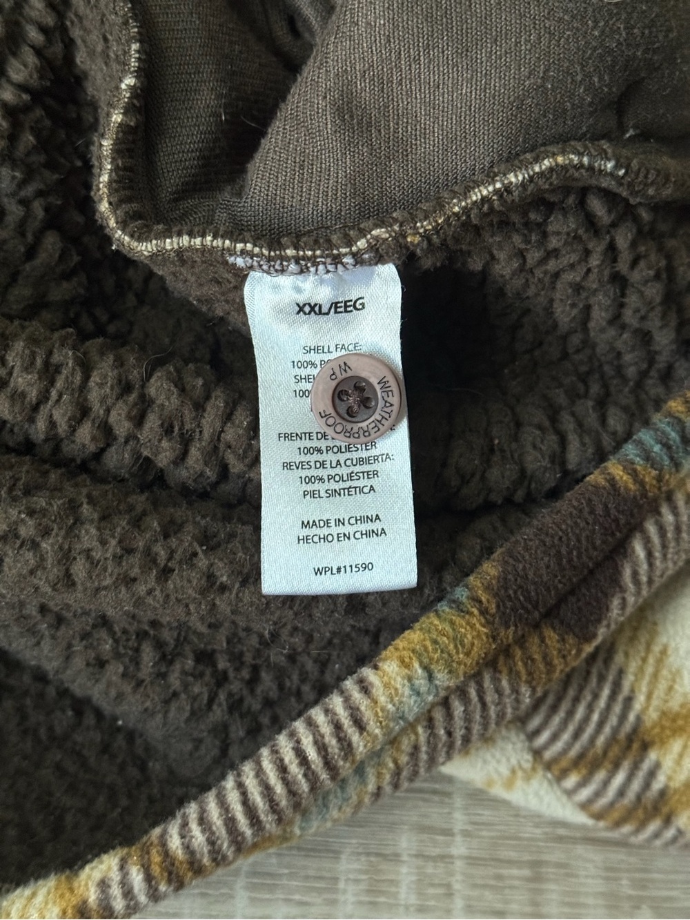 Weatherproof Plaid Sherpa Lined Shirt Jacket XXL Brown Cream Button Front - Picture 4 of 4